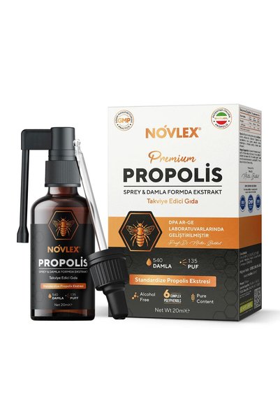 novlex ® Propolis Ekstrakt (Su Bazlı-Alkolsüz) Nane Aromalı Sprey & Damla (540 damla) Takviye Edici G