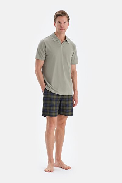 Dagi Light Green Polo Neck T-Shirt Shorts Pajama Set