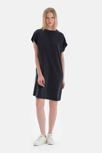 Dagi Black Off Shoulder Short Sleeve Modal Dress