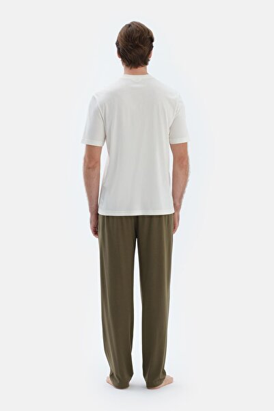 Dagi Ekru Kısa Kollu Yarım Patlı Tişört Pantolon Pijama Takımı