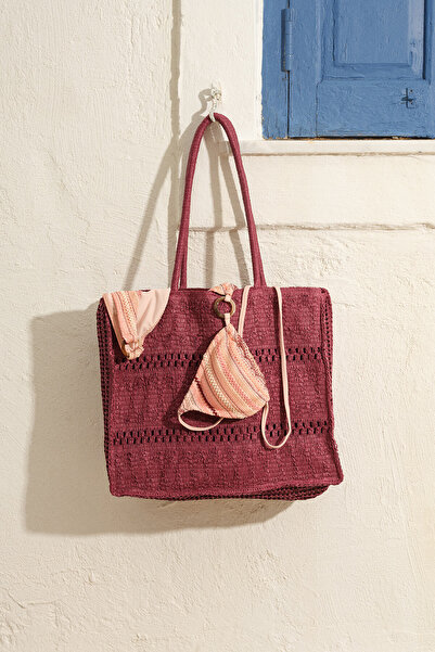 Dagi Plum Women's Textured Straw Beach Bag