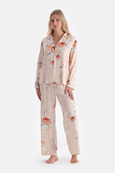 Dagi Παντελόνι πιτζάμα από υφαντό βισκόζης σε κρεμ λουλουδάτο χρώμα
