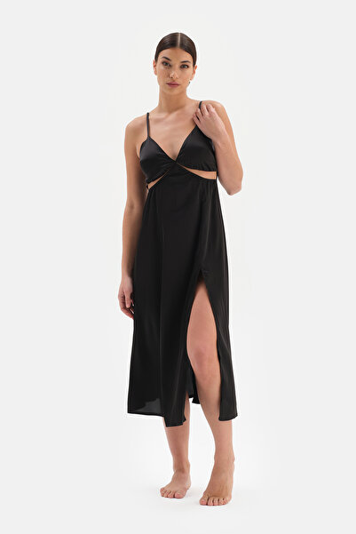 Dagi Siyah Yırtmaçlı Bride Saten Gecelik