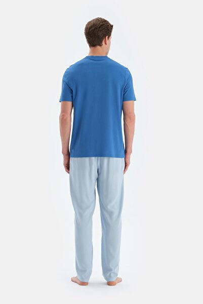 Dagi Sax Blue Print Detail Short Sleeve T-Shirt Pants Pajama Set
