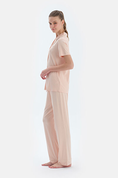 Dagi Milk Coffee Short Sleeve Basic Shirt Pants Pajama Set