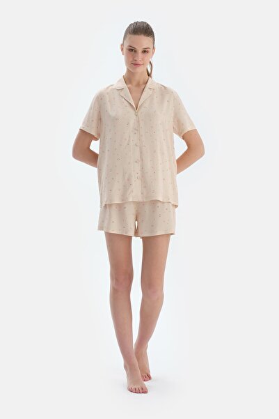 Dagi Ecru Crispy Floral Patterned Woven Shirt