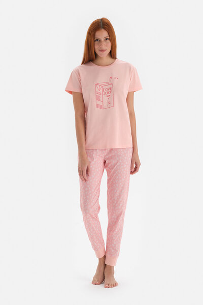 Dagi Set de pijamale din bumbac cu mâneci scurte și pantaloni de jogging cu p...