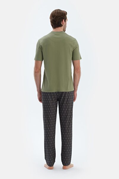 Dagi Σετ πιτζάμες με κοντομάνικο μπλουζάκι με μισό μπλουζάκι με λαδί πράσινο