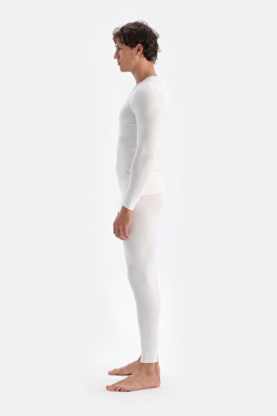 Dagi Ecru V-Neck Long Sleeve Men's Thermal Underwear Single Top