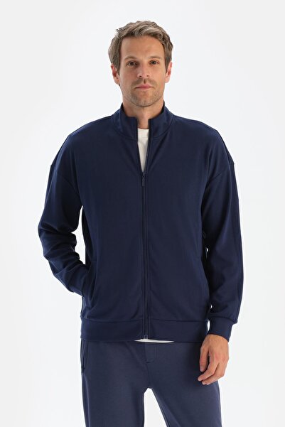 Dagi Синій чоловічий світшот з високим коміром і застібкою-блискавкою