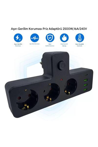 asua 3'lü Termal Akım Korumalı Priz 3xUSB 1xType-C 20W PD Giriş