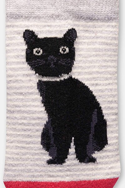 Dagi Gri Melanj Kız Çocuk Kedi Desenli Çorap