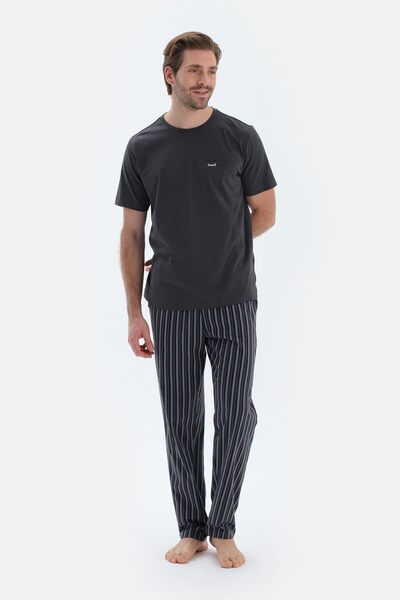 Dagi Σετ πιτζάμα με στάμπα καπνιστό κοντομάνικο Crew Six Line Metraj