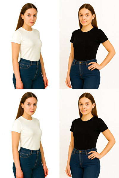 ingegno тяло велосипед врат полуръкав трикотажна материя вискоза спандекс badi 2 бяло 2 черно 4-пакет