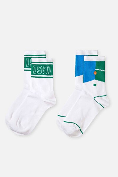 Dagi Πράσινο-λευκό γυναικείο σετ 2 αθλητικών κάλτσες με σχέδιο μπάλας