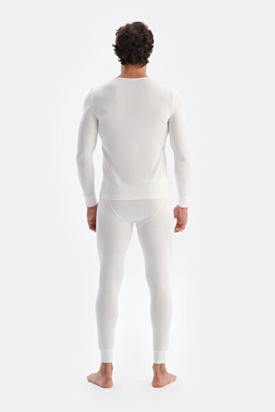 Dagi Ecru V-Neck Long Sleeve Men's Thermal Underwear Single Top