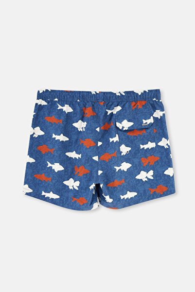 Dagi Lacivert-Kiremit Kısa Balık Desenli Deniz Şortu