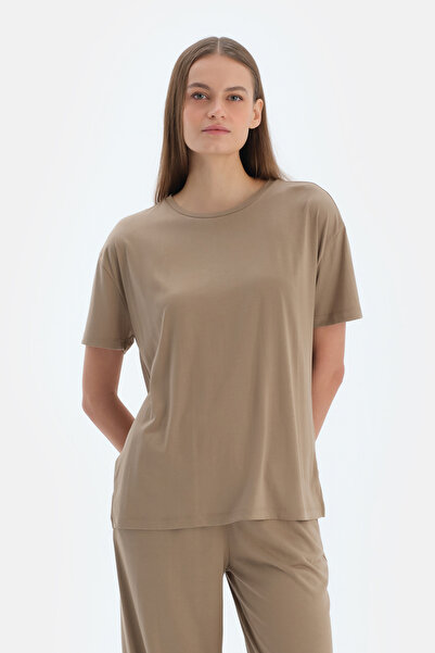 Dagi Milk Coffee Short Sleeve Basic Modal T-Shirt