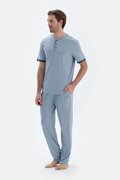 Dagi Açık Mavi Kısa Kollu Patlı Basıc Tişört Pantolon Pijama Takımı