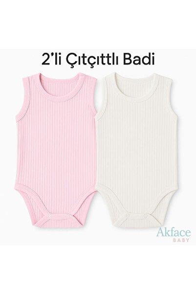Akface 2 Pcs Combed Cotton - Sweatproof - Snap Fastener Newborn and Baby Ribbed Tank Top Bodysuit