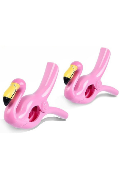 Yenigeldi 2 Pcs Pink Flamingo Beach Towel Pegs Clips - Strong Grip and Portable