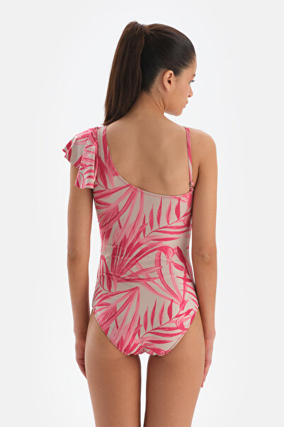 Dagi Φούξια Γκρι Μαγιό One Shoulder Flounce