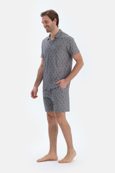 Dagi Σετ πιτζάμες με σορτς πουκάμισο με στάμπα γκρι μετρητή