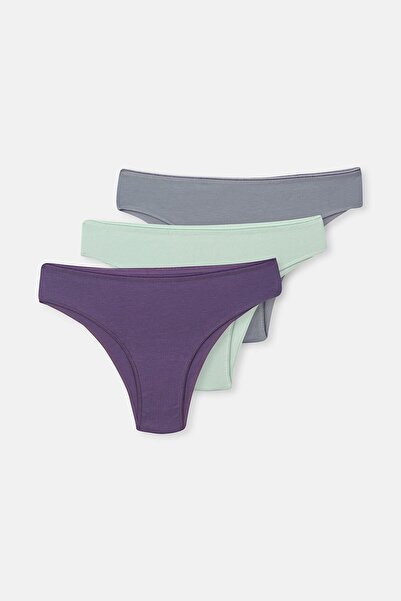 Dagi Chiloți brasilieni uni, 3 bucăți, gri-mint-violet pentru femei