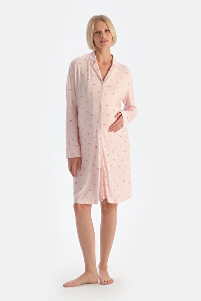 Dagi Soft Pembe Soft Penye Modal Çıtır Çiçek Desenli Hamile Gecelik