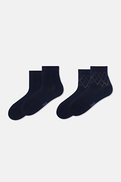 Dagi Navy Blue Men's 2-Piece Diamond Pattern Bamboo Socks