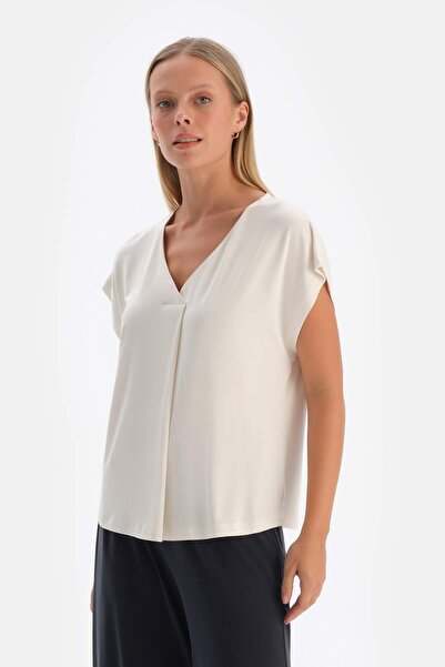 Dagi Tricou pliat cu decolteu în V alb