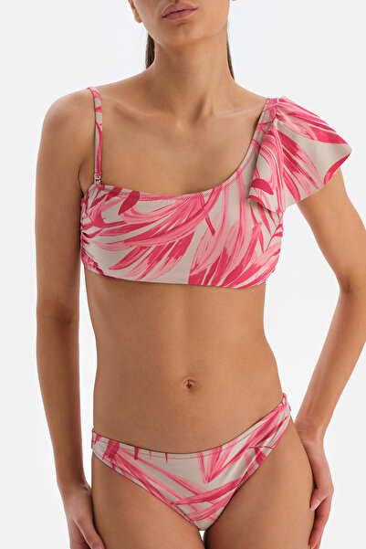 Dagi Μπικίνι φούξια γκρι μονό ώμο Flounce Top