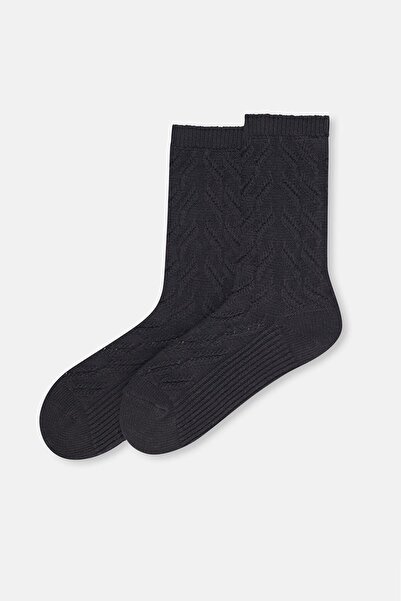 Dagi Black Women's Cotton Wheat Knitted Pattern Socks