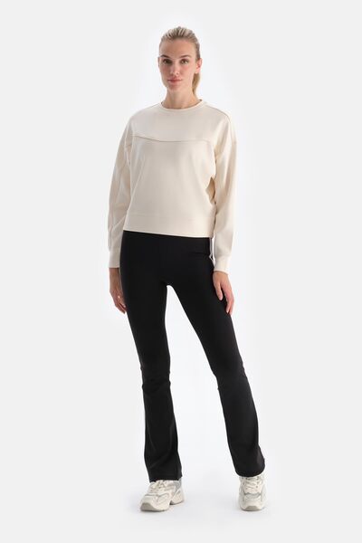 Dagi Black Women's Stripe Detailed Ruched Spanish Leggings