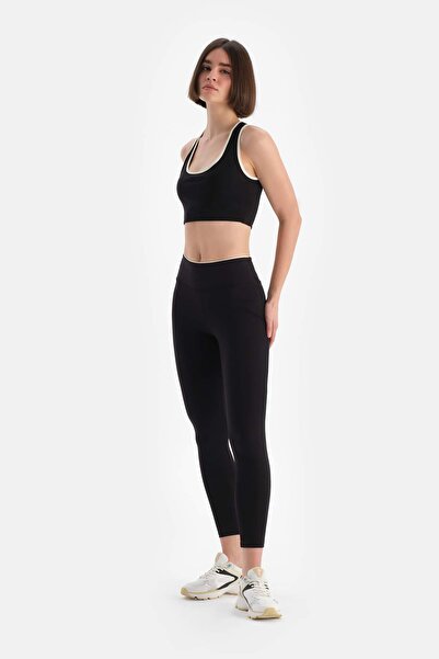Dagi Black Active Women's Leggings with Waist Piping Detail