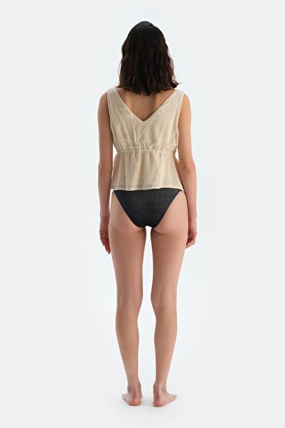 Dagi Ecru Sleeveless Front Tie Top