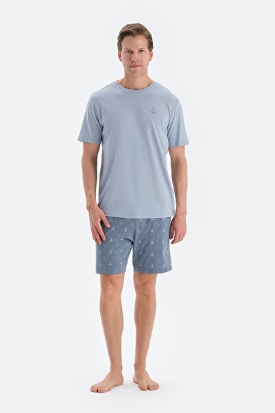 Dagi Set de pijamale cu mâneci scurte cu imprimeu albastru deschis