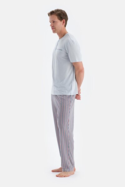 Dagi Light Gray Patch and Floto Pocket Detailed T-Shirt Pants Pajama Set