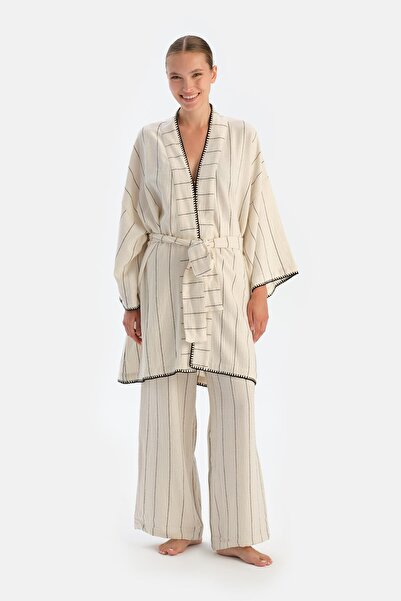 Dagi Ecru-Negru Ryder Act - Colecția Anatolia - Kimono