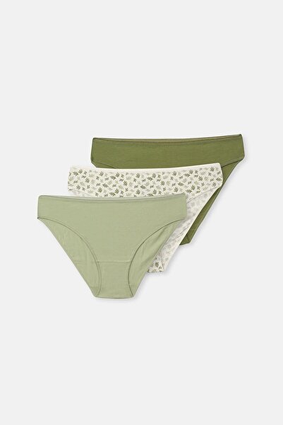 Dagi Chiloți cu model pentru femei, în 3 piese, verde-ecru