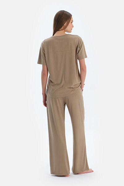 Dagi Milk Coffee Short Sleeve Basic Modal T-Shirt