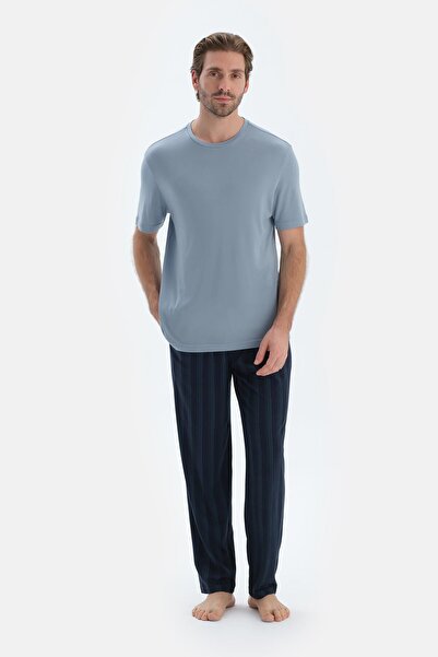 Dagi Pantaloni de bază modal din bumbac pieptănat cu dungi bleumarin