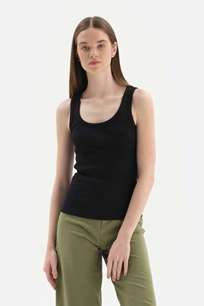 Dagi Black Thick Strap Ribbed Cotton Undershirt