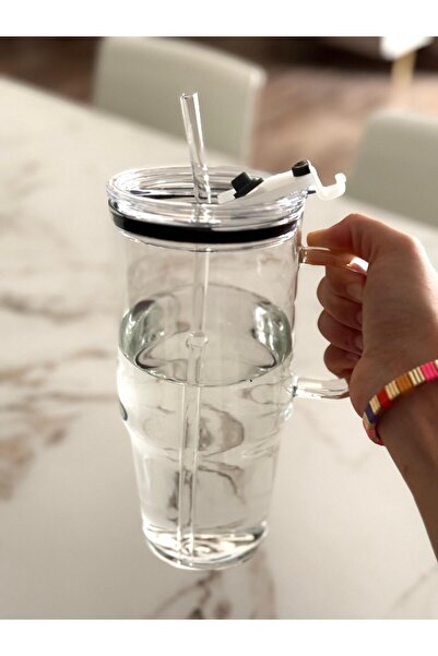 Vovo Concept 1200 ml Büyük Boy Cam Termos – Sızdırmaz Mika Kapaklı, Cam Pipetli Bardak