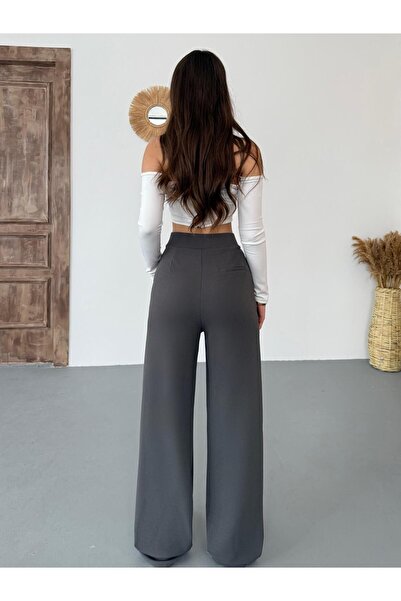 BİKELİFE Dámské šedé kalhoty se širokými nohavicemi Lycra Palazzo
