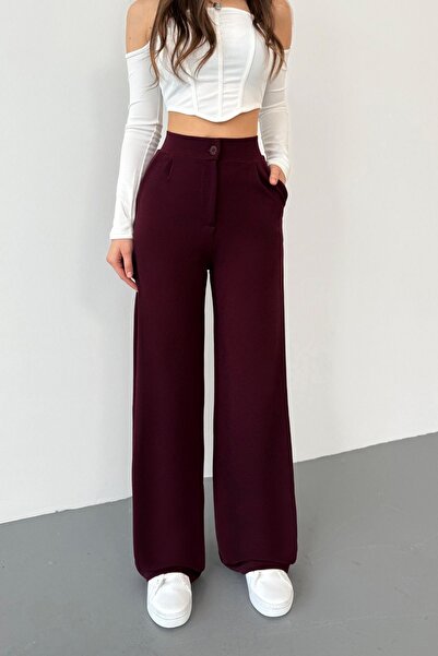 BİKELİFE Dámské volné široké kalhoty Claret Red Lycra Palazzo