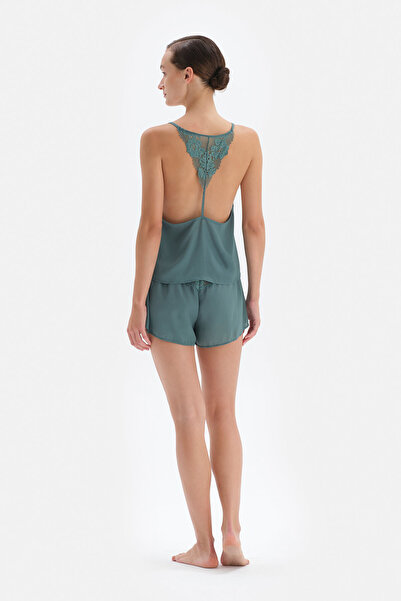 Dagi Green Thin Strap Camisole Pajama Top with Back Detail