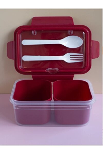 VİALEX Cute 2 Compartment Lunch Box Food Storage Container - Claret Red