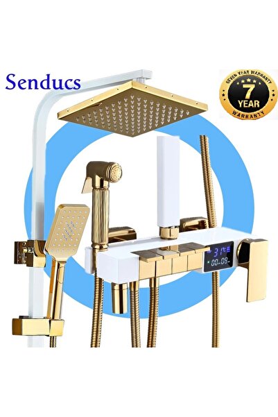 OEM DİJİTAL SICAKLIK LED EKRANLI BANYO DUŞ SETİ PİYANO TUŞLU YENİ BEYAZ GOLD ...