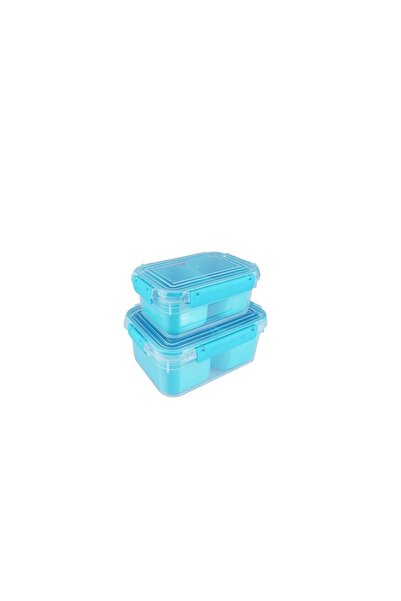 VİALEX Useful Snack Storage Container with 2 Compartments and Gasket, 2 Pieces Blue